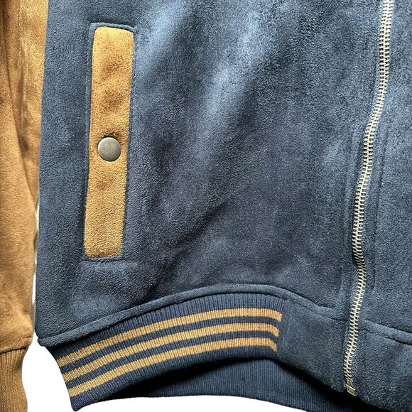 XRay Jeans Men’s Blue/Brown Faux Suede Letterman Jacket Size XL NWT - Picture 4 of 10